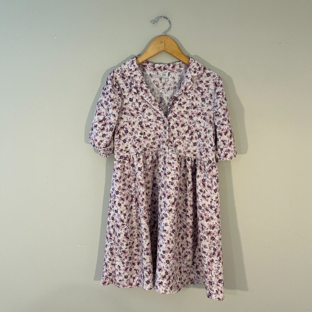 9Y zara dress floral purple flower dress- h&m